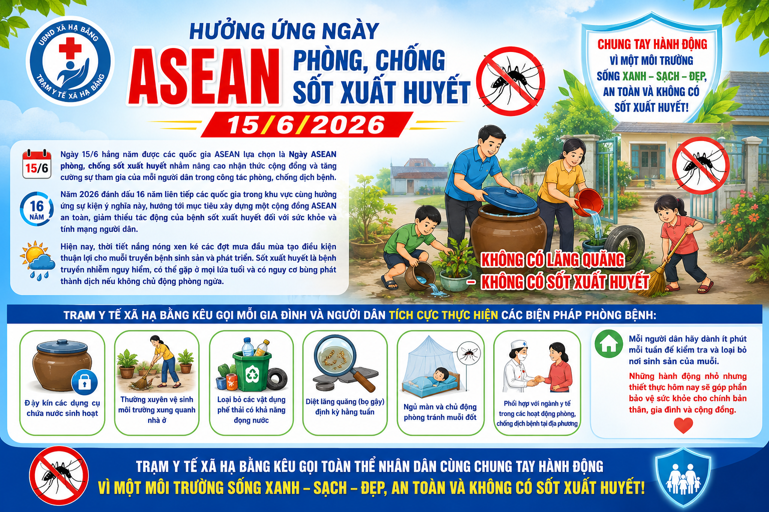 HƯỞNG ỨNG NGÀY ASEAN PHÒNG, CHỐNG SỐT XUẤT HUYẾT 15/6/2026