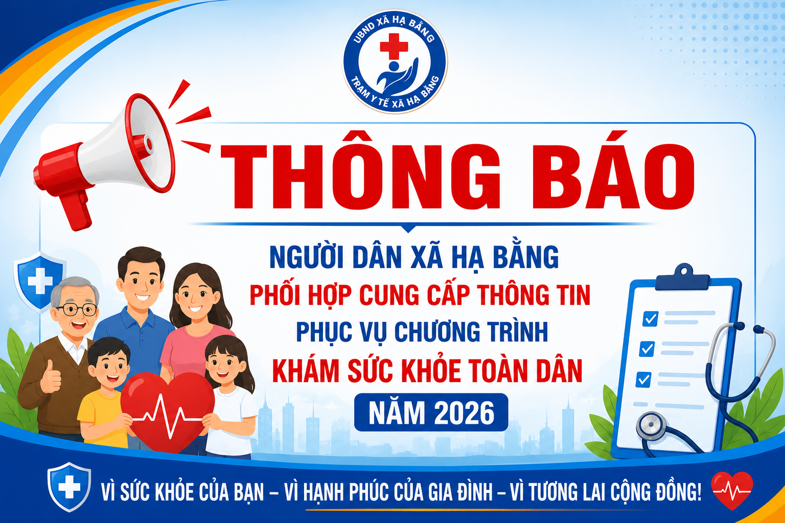 THÔNG BÁO: NGƯỜI DÂN XÃ HẠ BẰNG PHỐI HỢP CUNG CẤP THÔNG TIN PHỤC VỤ CHƯƠNG TRÌNH KHÁM SỨC KHỎE TOÀN DÂN NĂM 2026
